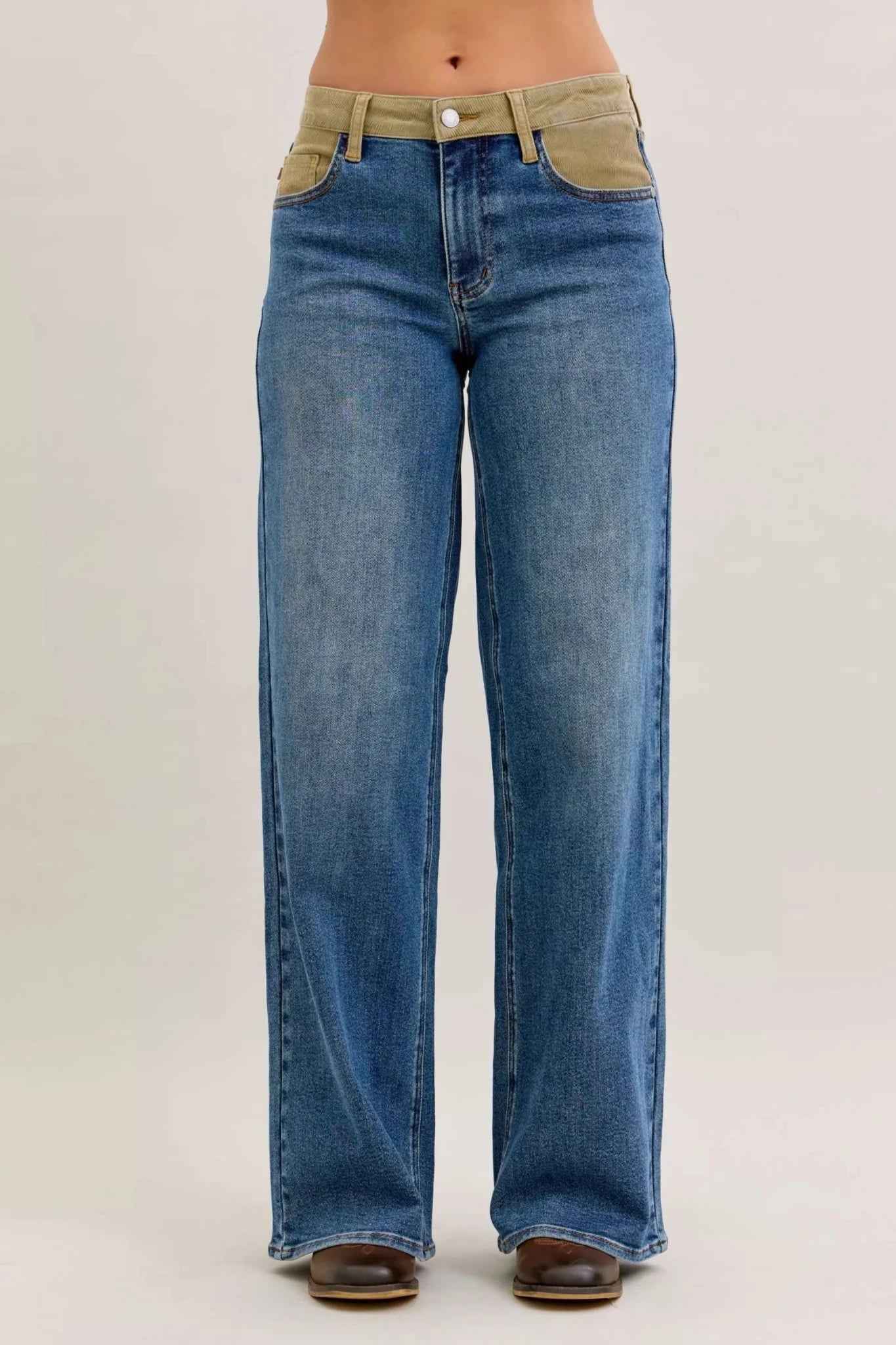 MR Column Straight Jeans with Corduroy Waist