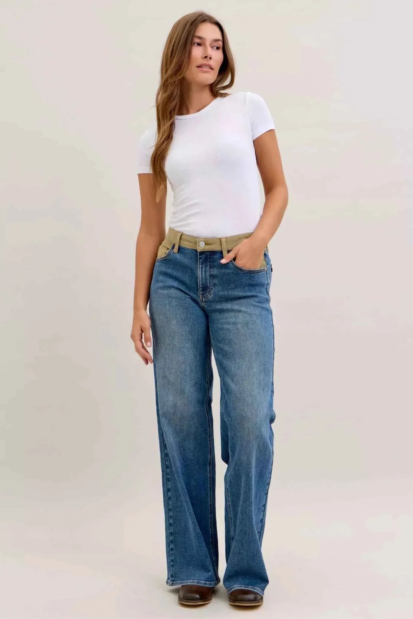 MR Column Straight Jeans with Corduroy Waist