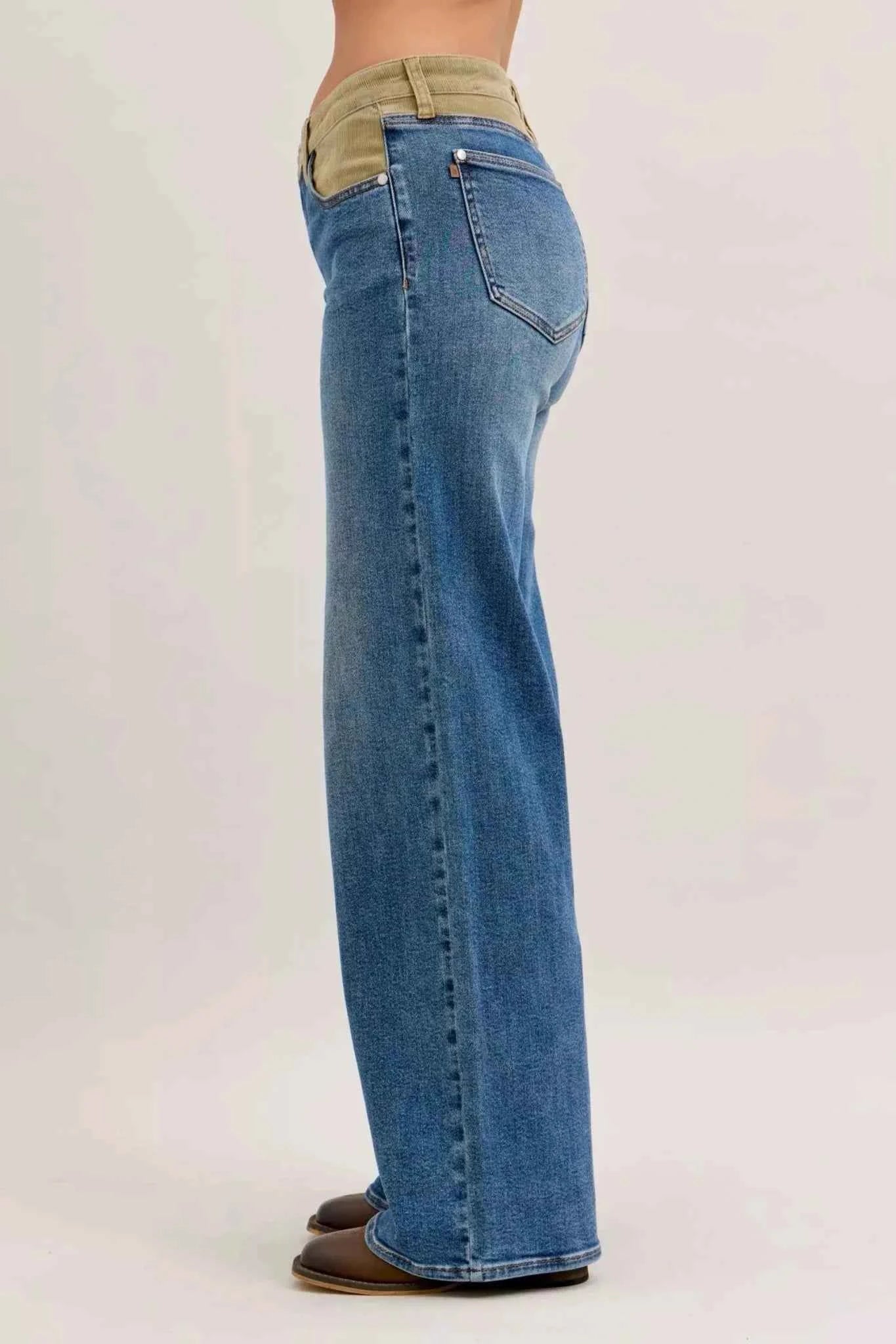 MR Column Straight Jeans with Corduroy Waist