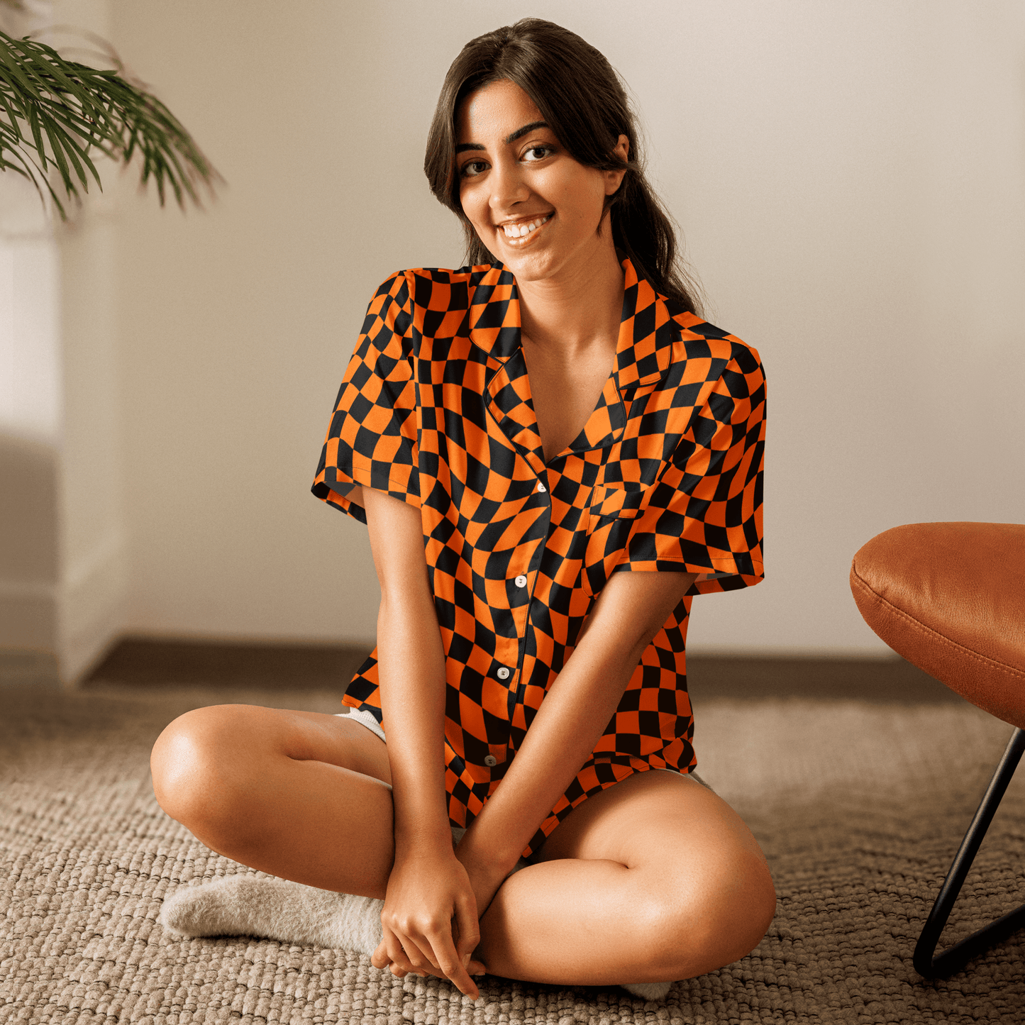 October Tiles Checkered Silky Pajama Top