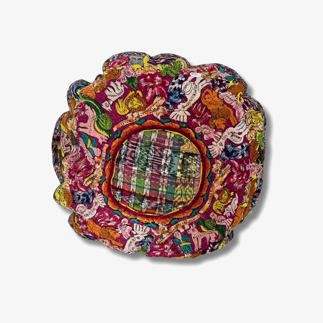 Up-cycled Moon Floral Huipil One-of-a-Kind Round Boho Pillow Cover - Guatemala