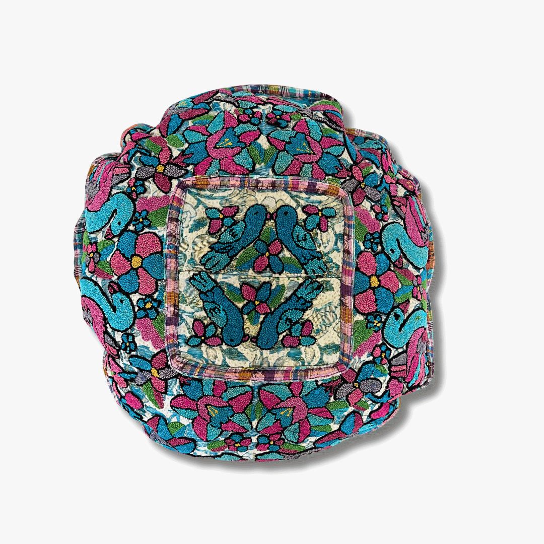 Up-cycled Moon Floral Huipil One-of-a-Kind Round Boho Pillow Cover - Guatemala