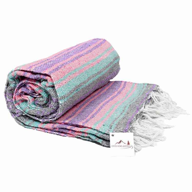 Grey & Coral Mint Mexican Falsa Blanket