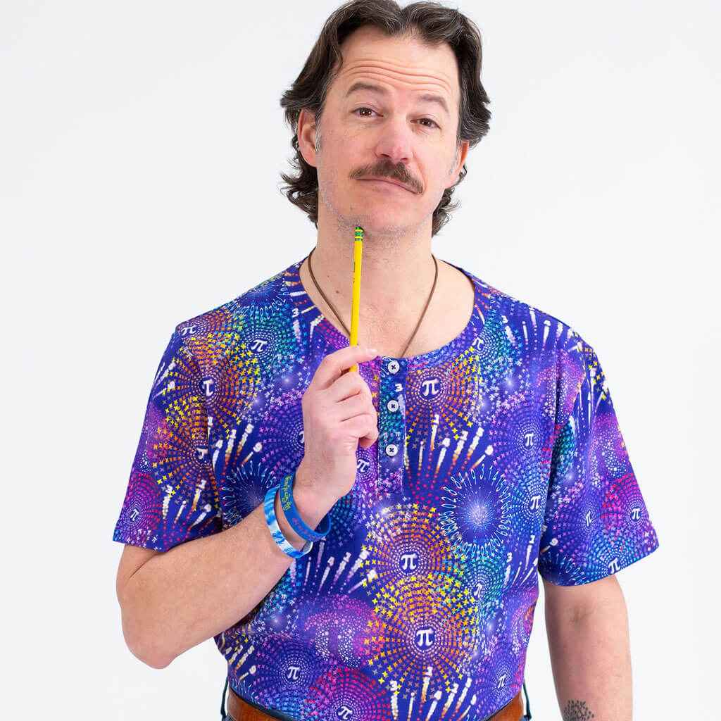 Adult "Pi-rotechnics" Pi Fireworks Henley Short Sleeve Tee