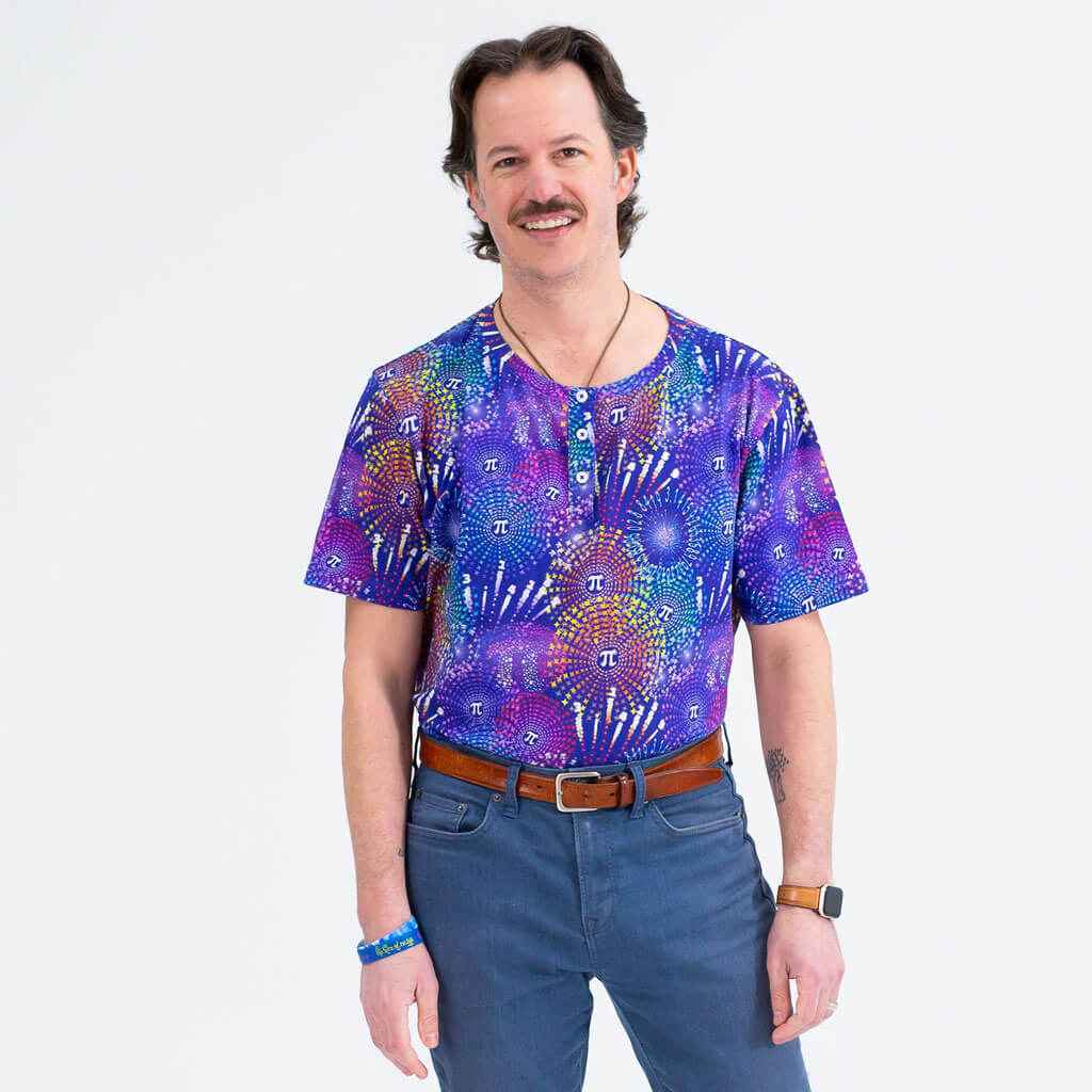 Adult "Pi-rotechnics" Pi Fireworks Henley Short Sleeve Tee