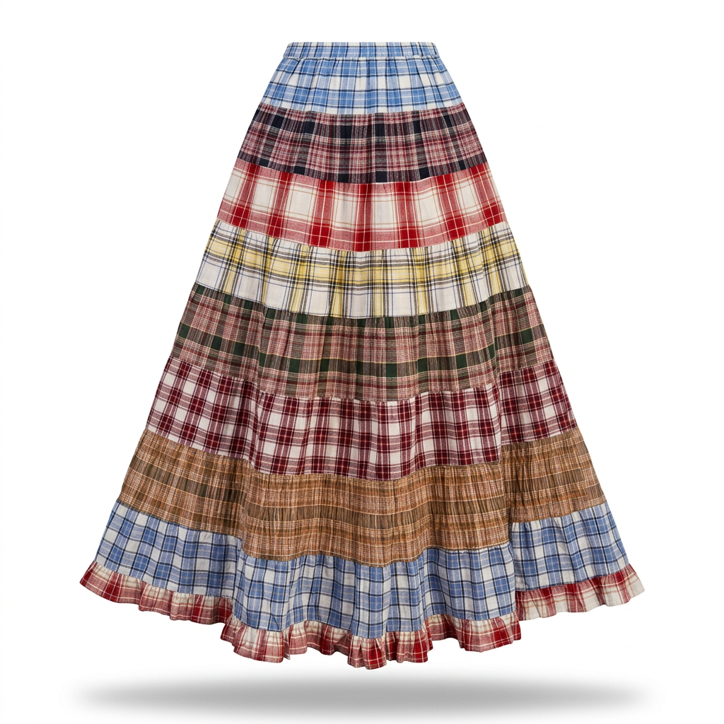 Wanderlust Plaid Patchwork Maxi Skirt