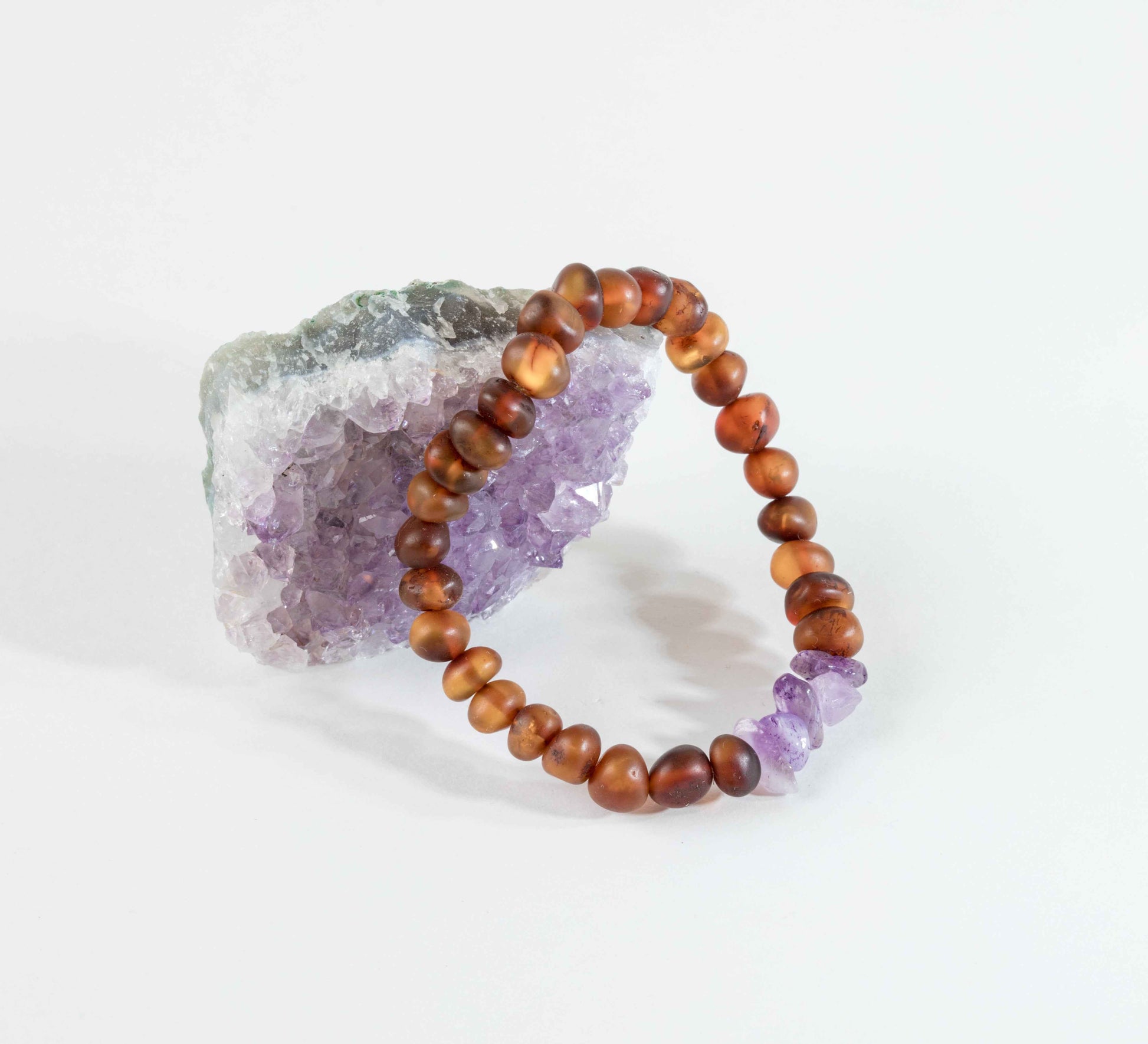 Raw Cognac Baltic Amber + Raw Amethyst || Adult Bracelet