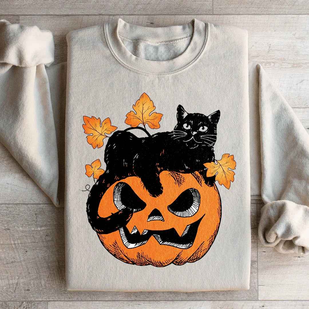 Cute Autumn Jack-O'-Lantern Graphic Sweatshirt – "Pumpkin Cat"
