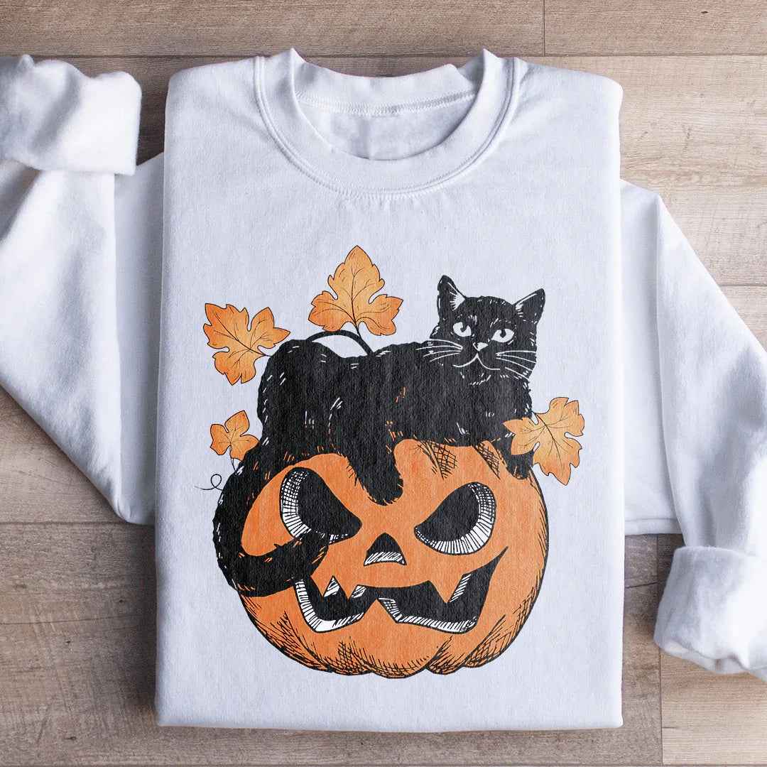 Cute Autumn Jack-O'-Lantern Graphic Sweatshirt – "Pumpkin Cat"