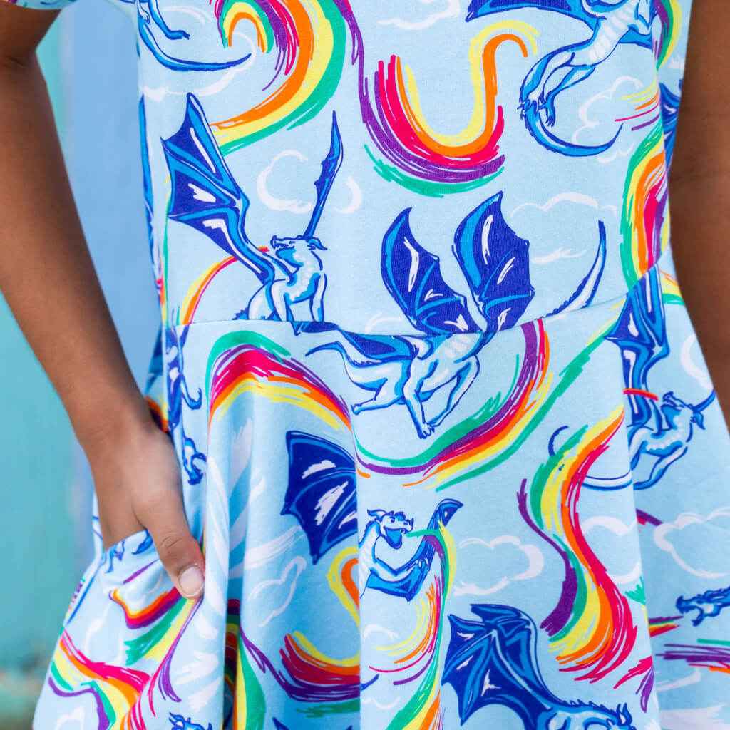 Rainbow Breathing Dragons Super Twirler Dress with Pockets