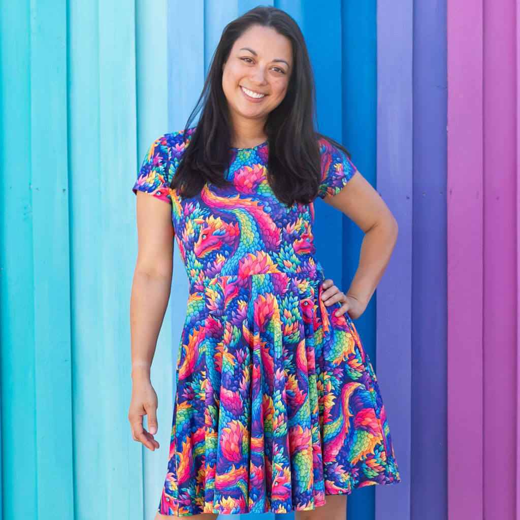 Adult Rainbow Scales Dragons Super Twirler Dress with Pockets