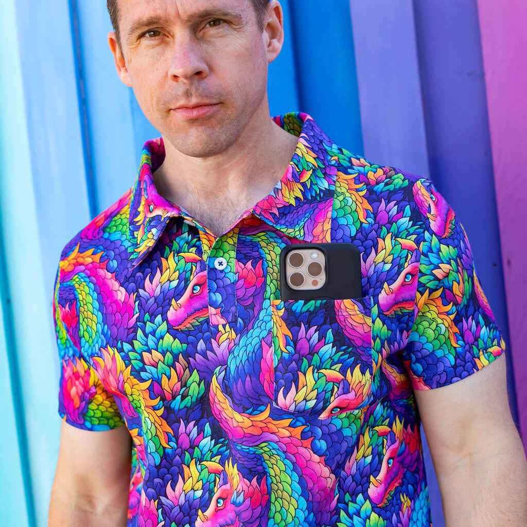 Adult Rainbow Scales Dragons Short Sleeve Polo Shirt