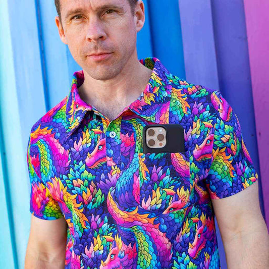 Adult Rainbow Scales Dragons Short Sleeve Polo Shirt
