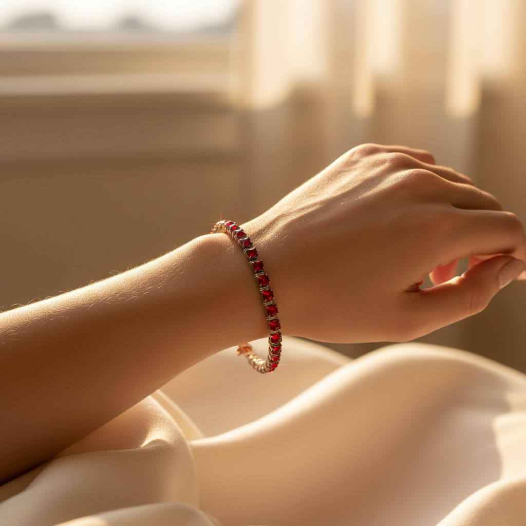 Wire Wrapped Red Crystal Tennis Bracelet Bangle