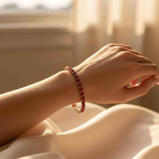 Wire Wrapped Red Crystal Tennis Bracelet Bangle