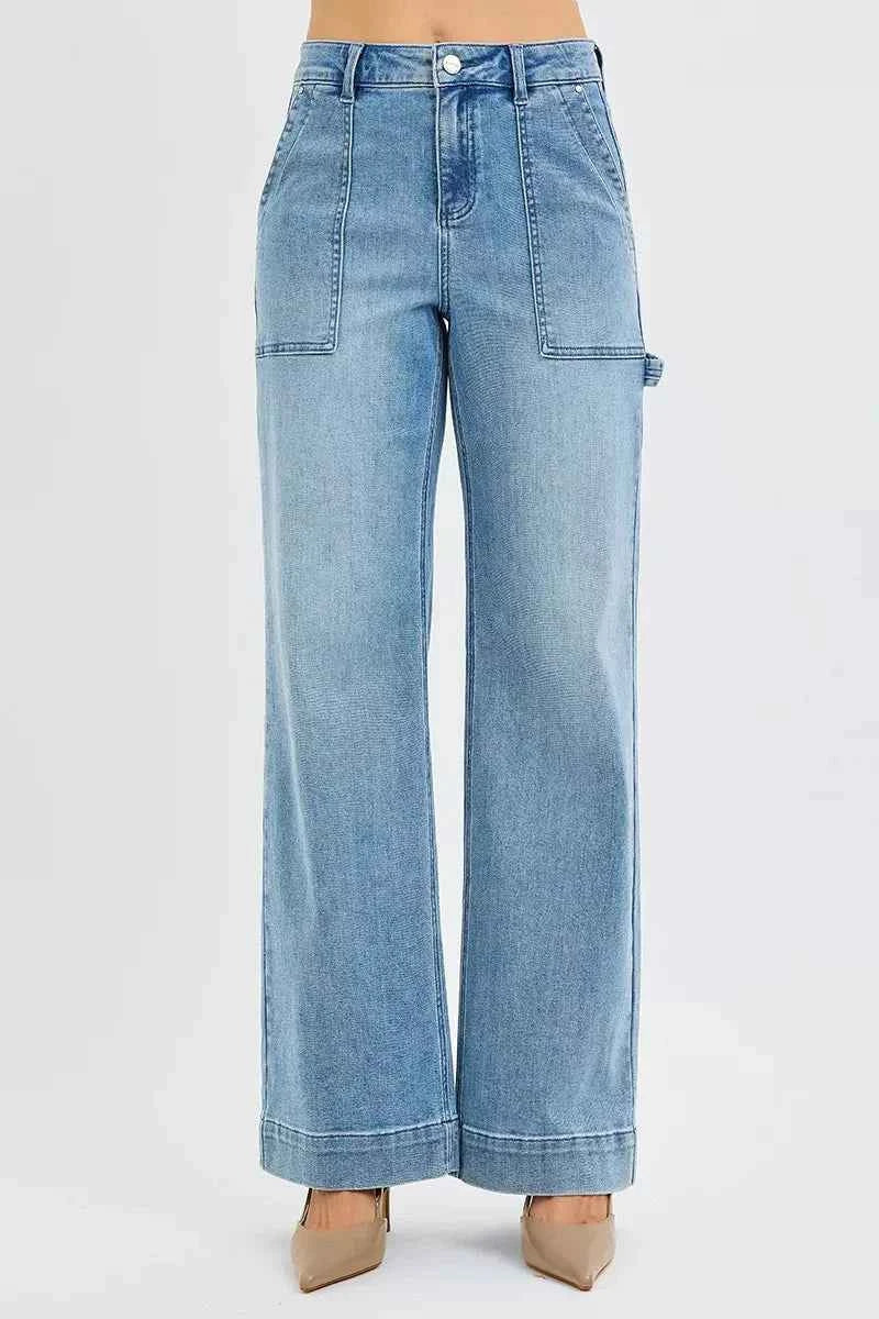 RISEN Full Size High Rise Straight Leg Jeans with Front Pockets Plus Size