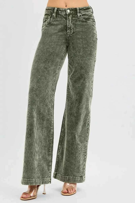 RISEN Full Size High Rise Wide Leg Corduroy Jeans Plus Size