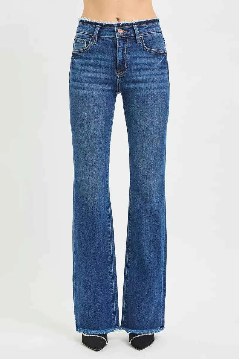 RISEN Full Size Mid Rise Bootcut Frayed Waistband Hem Detail Jeans Plus Size