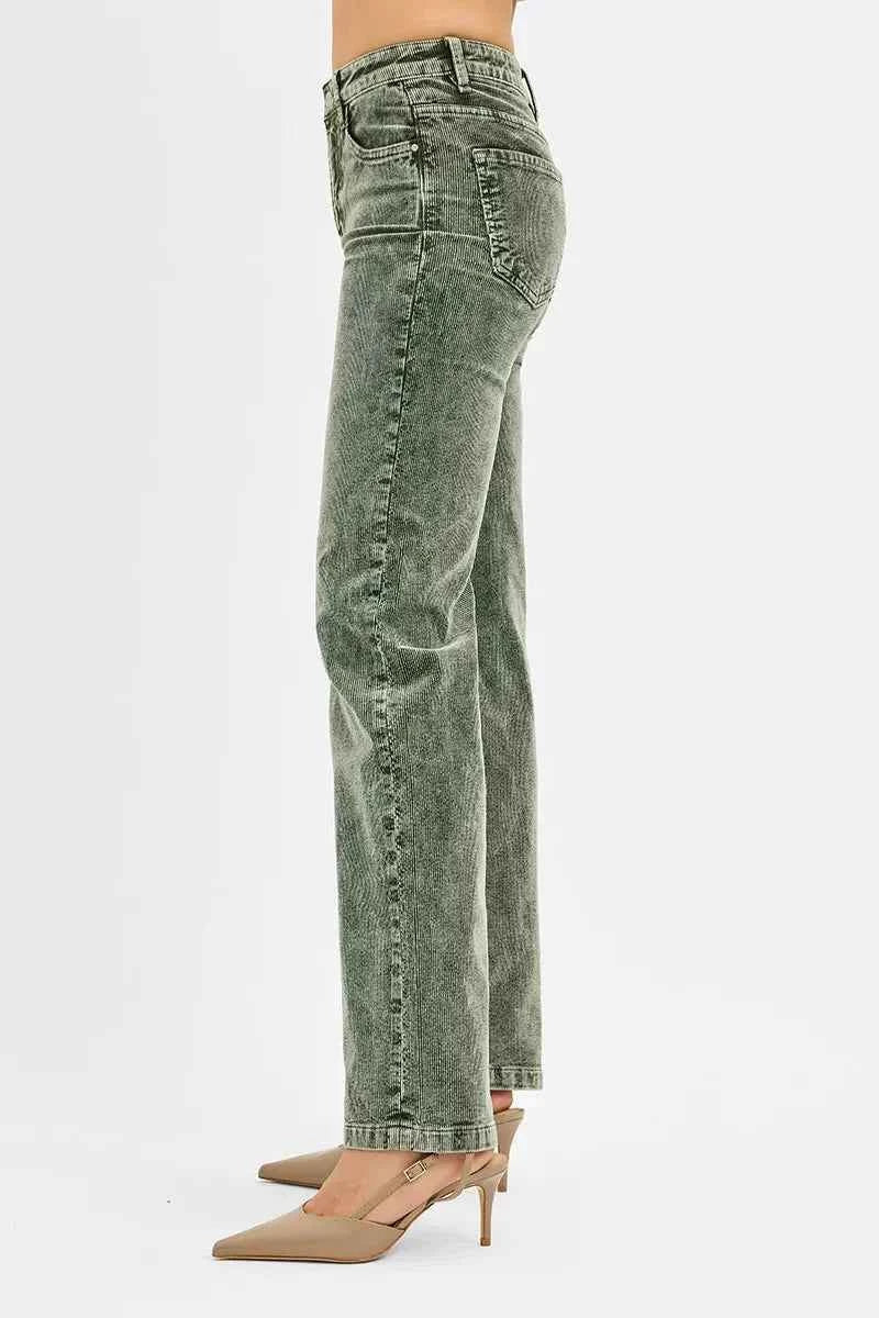 RISEN Tummy Control Mid Rise Straight Leg Corduroy Pants