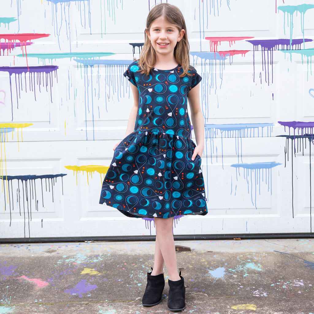 "Gravity Assist" Rocket to the Moon Cap Sleeve Dress with Pockets