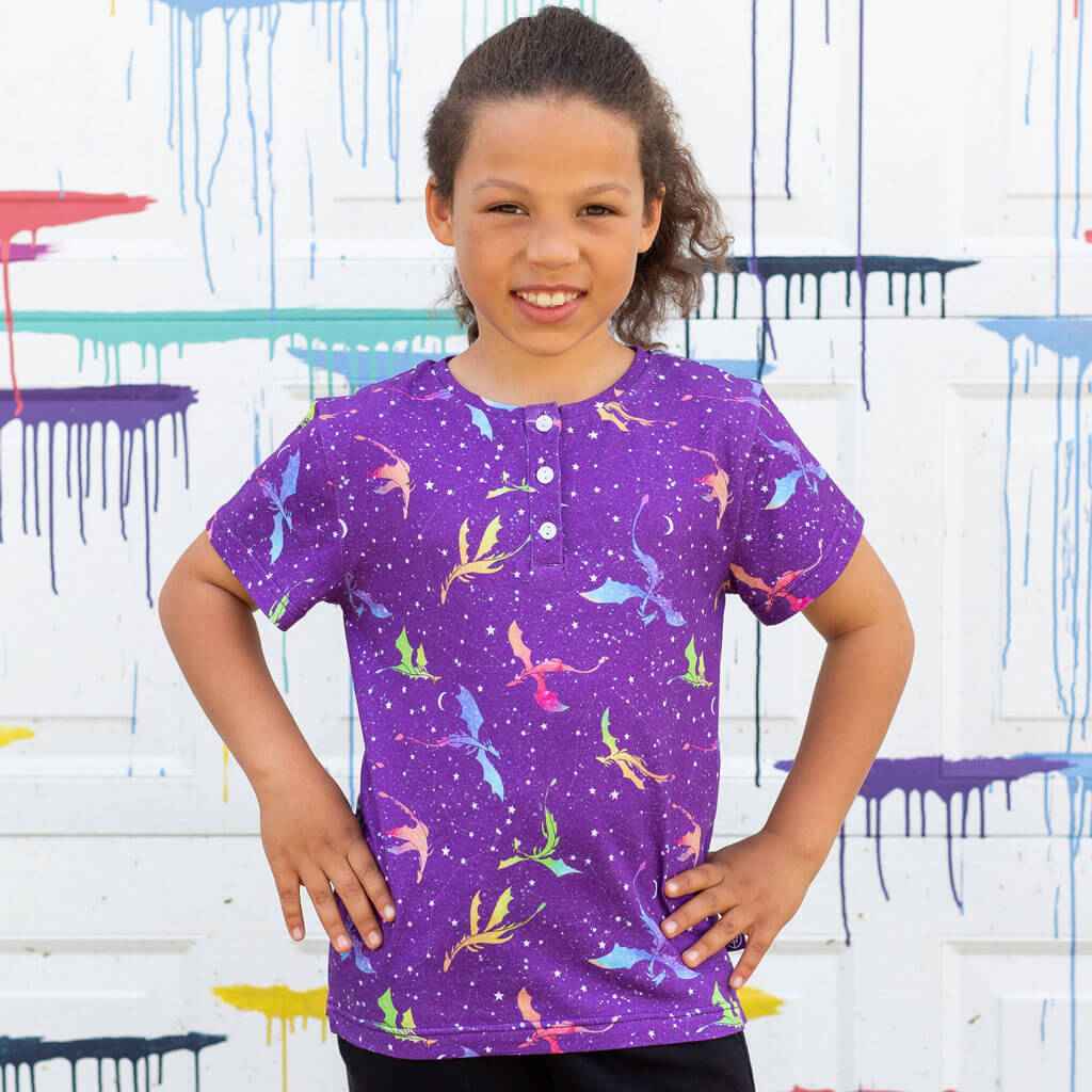 "Star Fire" Stellar Dragons Henley Short Sleeve Tee