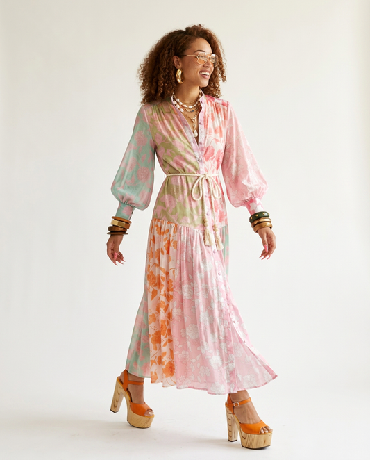 Vibrant Printed Pleated Maxi Dress
