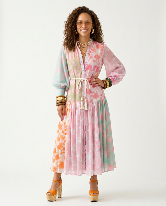 Vibrant Printed Pleated Maxi Dress