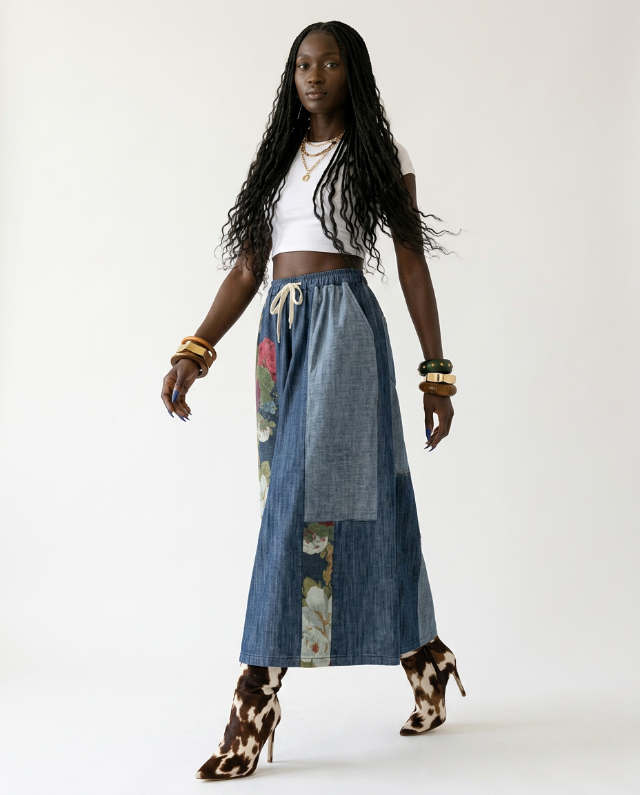 Wild Heart Denim Floral Patchwork Trousers