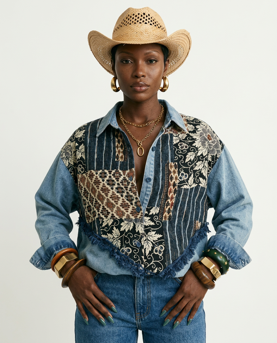 Free Spirit Patchwork Denim Blouse