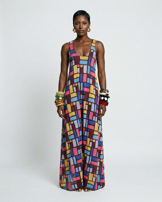 Vibrant Geometric Print Maxi Dress
