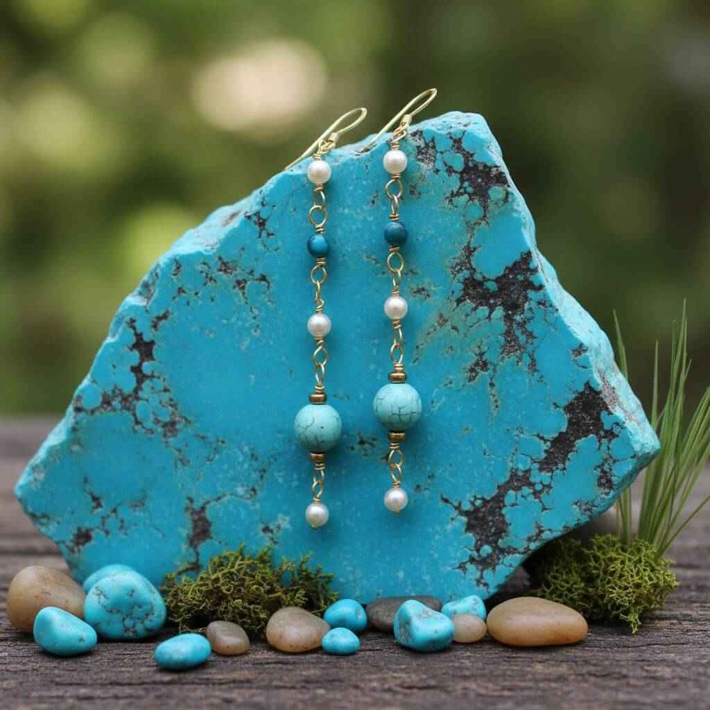 Long 14 K Gold Filled Turquoise Pearl Earrings