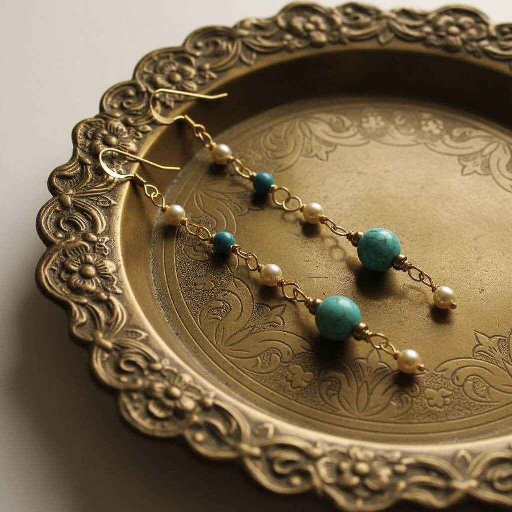 Long 14 K Gold Filled Turquoise Pearl Earrings