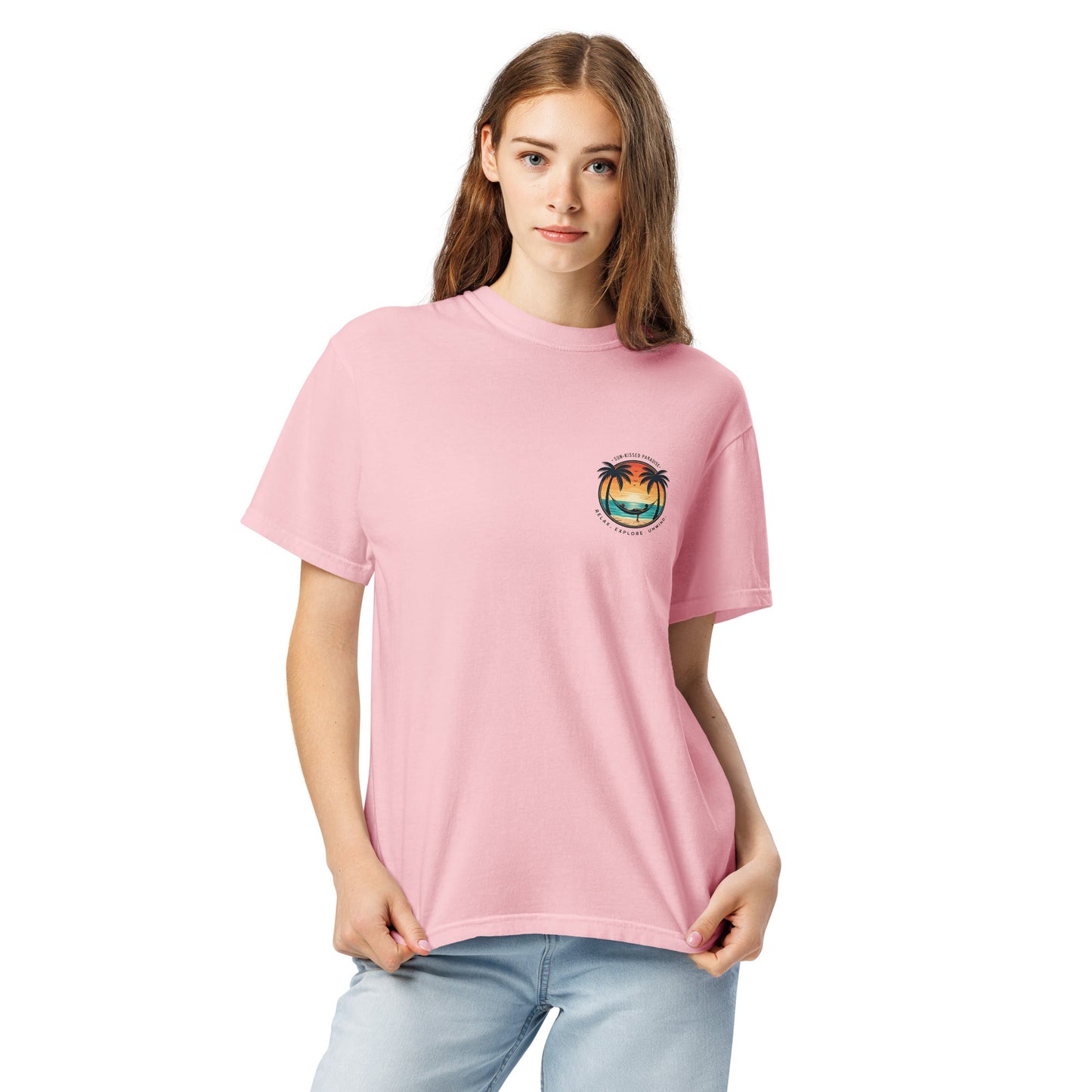 Sunset Surfer Tee | Retro Surf Silhouette with Bold Sunset Stripes - Beach Vibes Graphic Tee (CC1717)