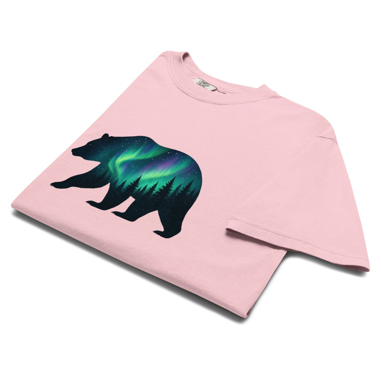 Aurora Bear Tee | Bear Silhouette with Northern Lights and Pine Forest – Nature Graphic Tee (CC1717)