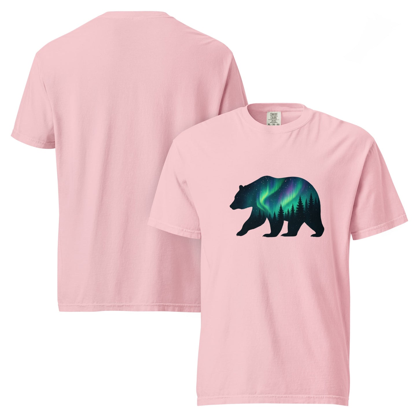 Aurora Bear Tee | Bear Silhouette with Northern Lights and Pine Forest – Nature Graphic Tee (CC1717)