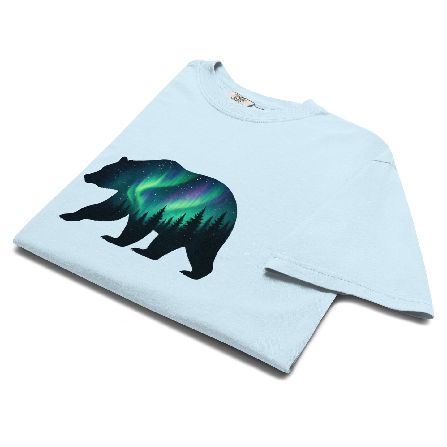 Aurora Bear Tee | Bear Silhouette with Northern Lights and Pine Forest – Nature Graphic Tee (CC1717)
