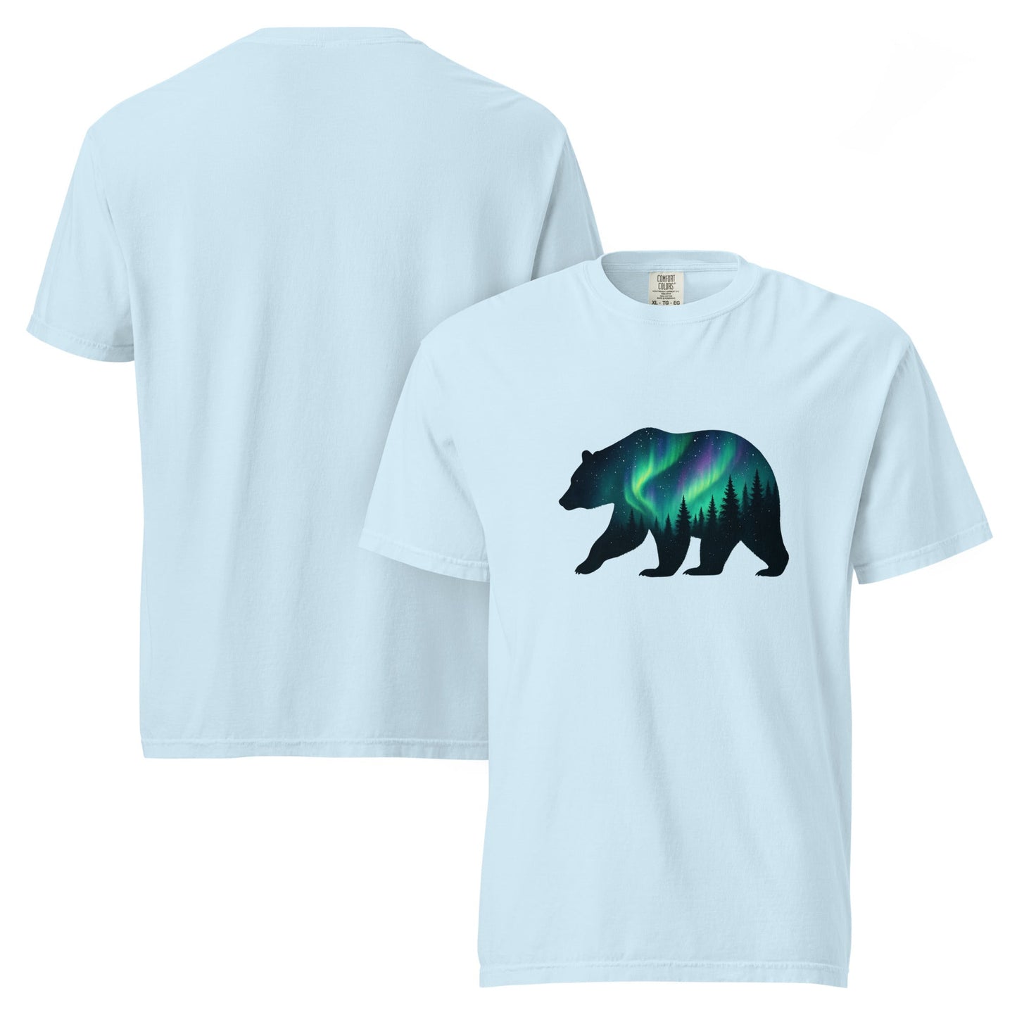 Aurora Bear Tee | Bear Silhouette with Northern Lights and Pine Forest – Nature Graphic Tee (CC1717)