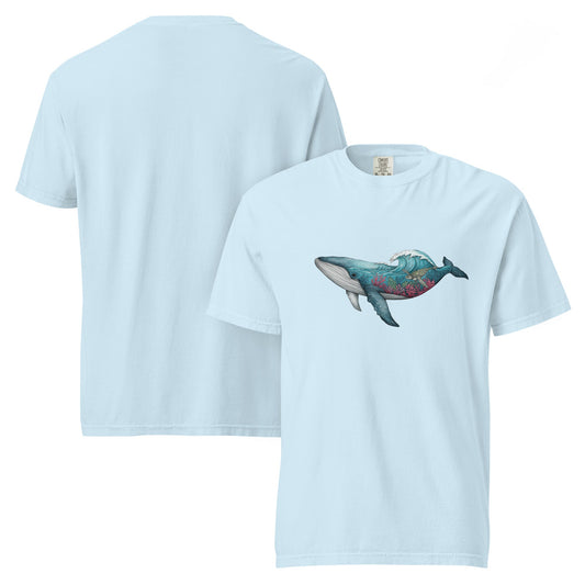 Reef Rider Tee | Illustrated Whale with Coral Reef and Ocean Wave – Vibrant Marine Life Graphic Tee (CC1717)