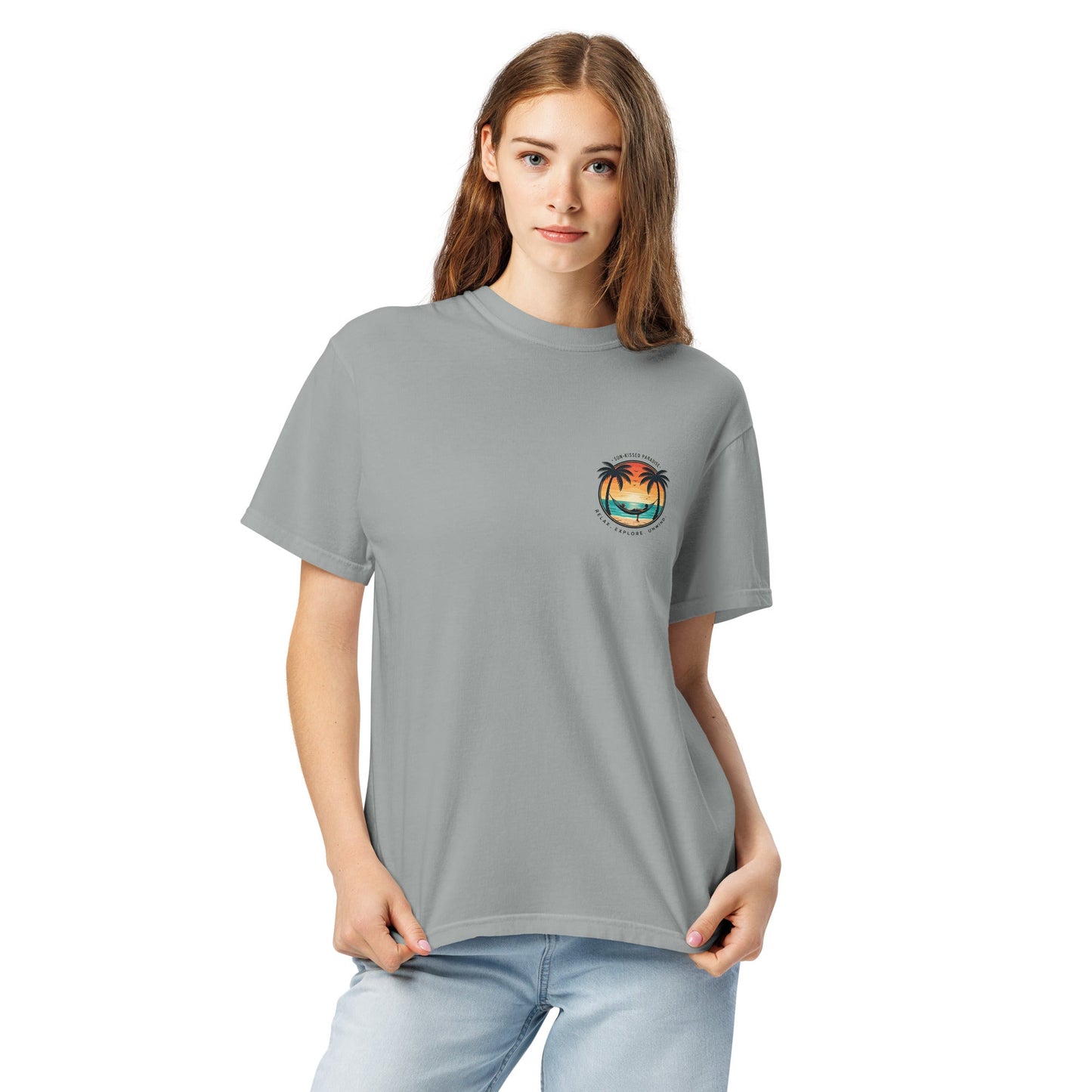 Sunset Surfer Tee | Retro Surf Silhouette with Bold Sunset Stripes - Beach Vibes Graphic Tee (CC1717)