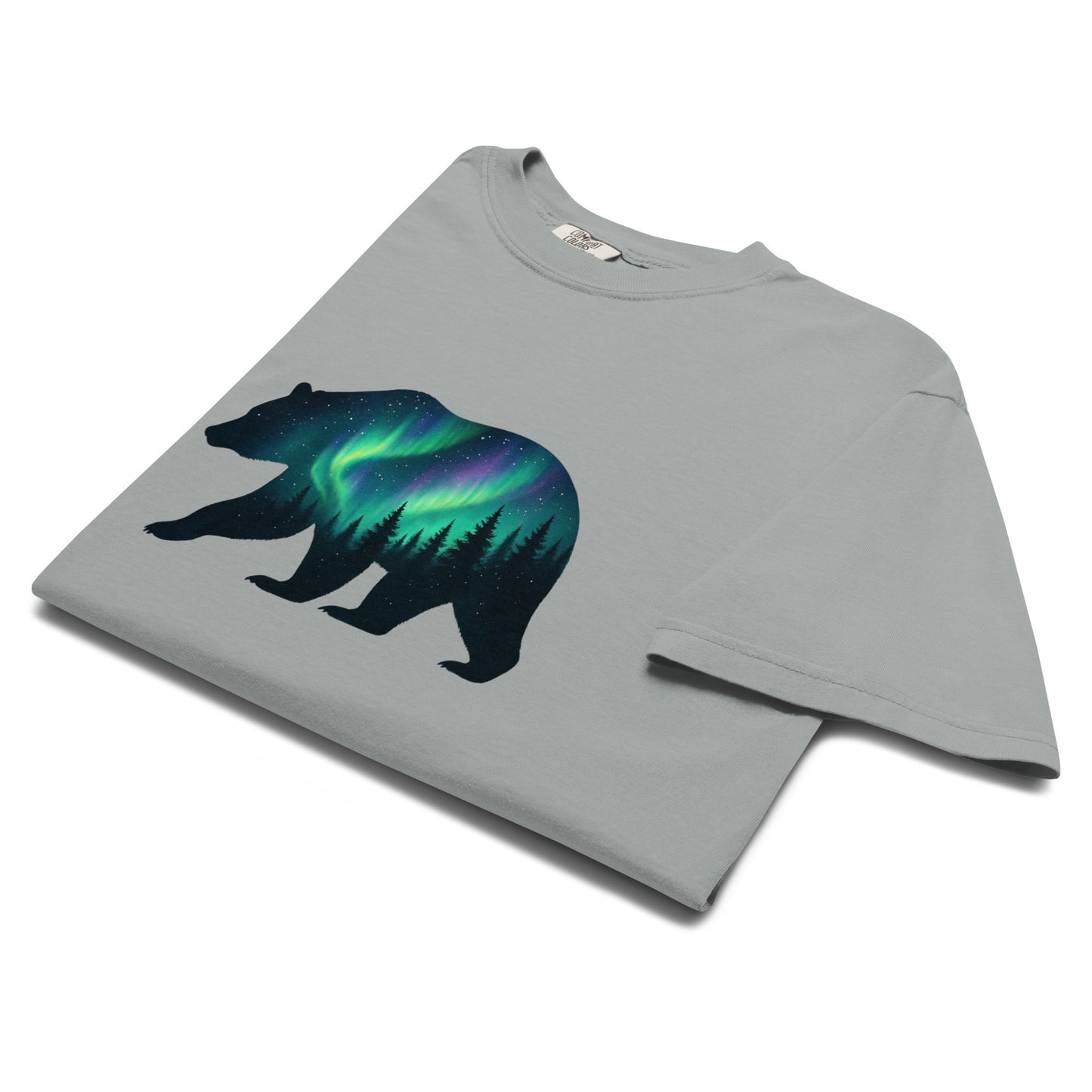 Aurora Bear Tee | Bear Silhouette with Northern Lights and Pine Forest – Nature Graphic Tee (CC1717)