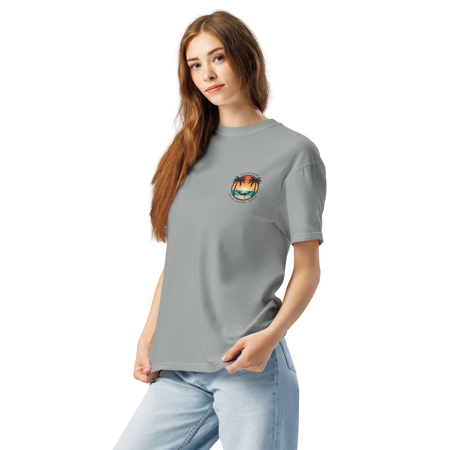 Sunset Surfer Tee | Retro Surf Silhouette with Bold Sunset Stripes - Beach Vibes Graphic Tee (CC1717)