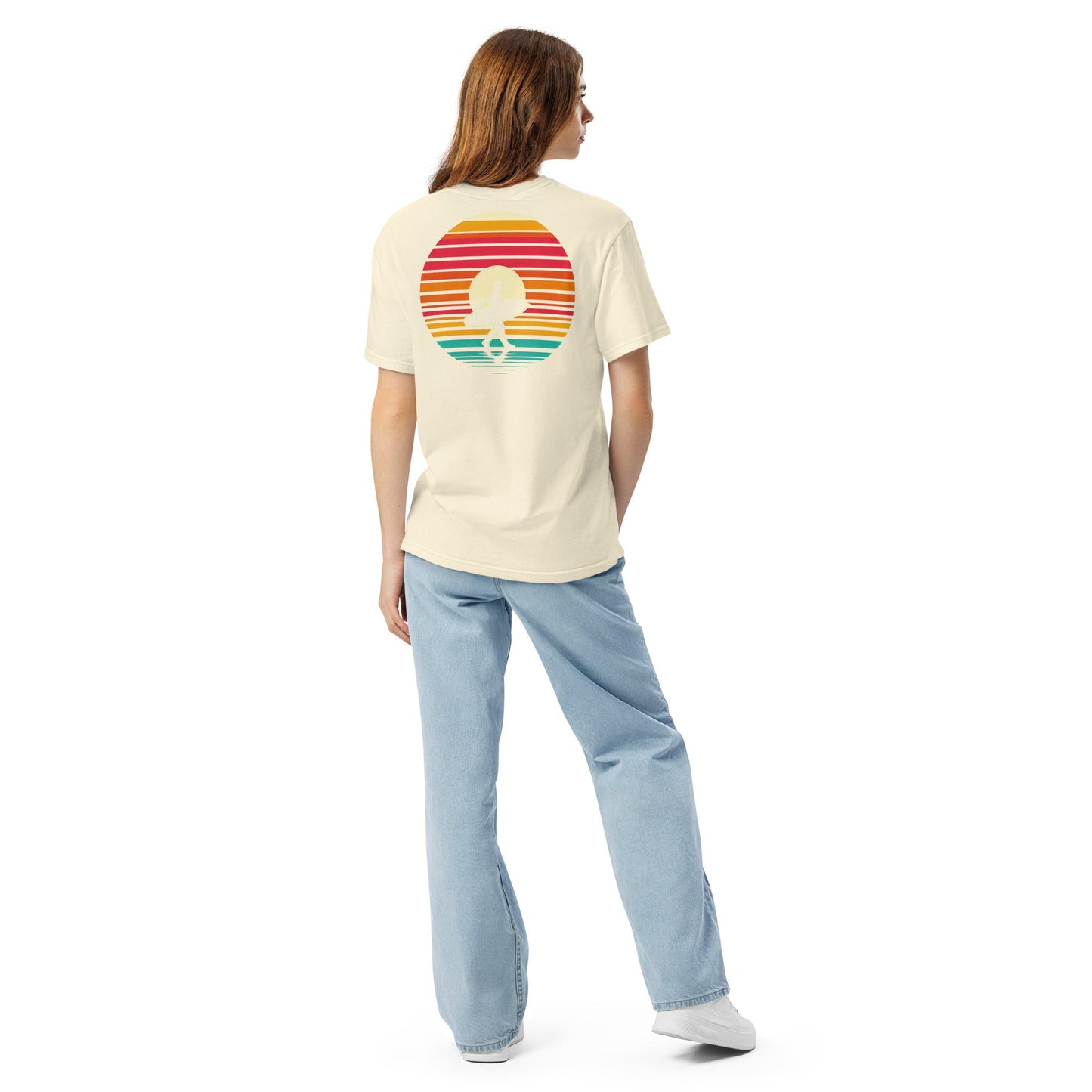 Sunset Surfer Tee | Retro Surf Silhouette with Bold Sunset Stripes - Beach Vibes Graphic Tee (CC1717)