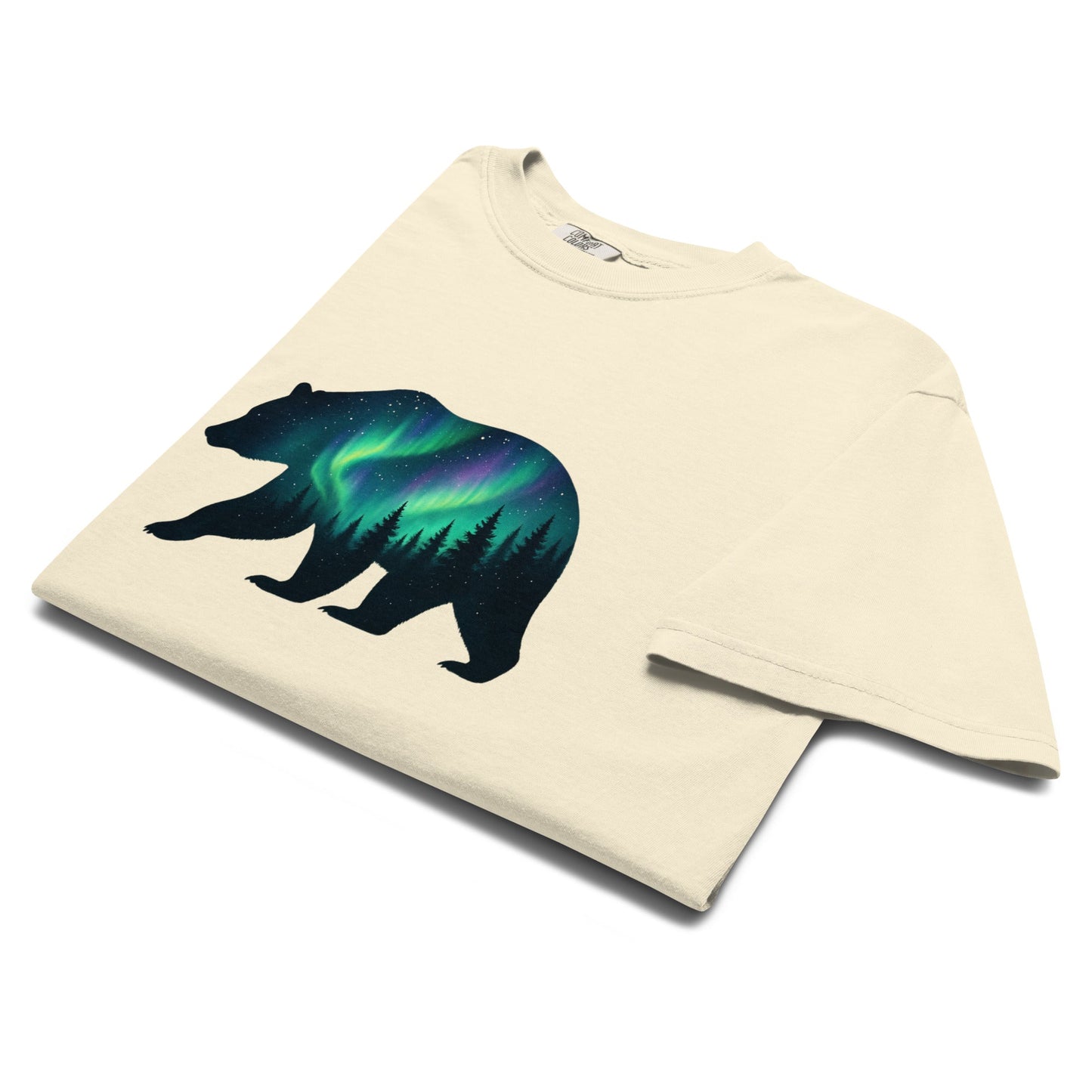 Aurora Bear Tee | Bear Silhouette with Northern Lights and Pine Forest – Nature Graphic Tee (CC1717)