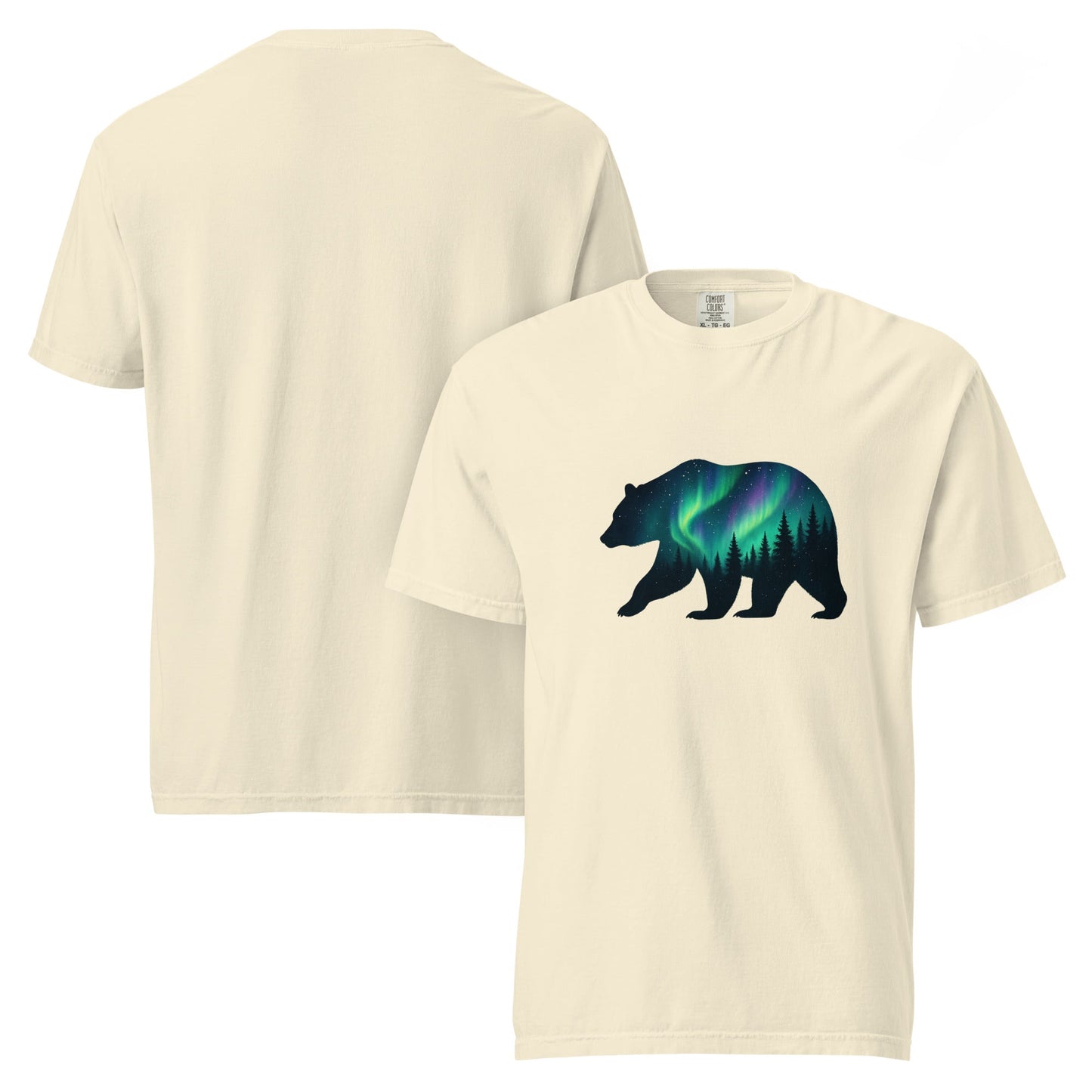 Aurora Bear Tee | Bear Silhouette with Northern Lights and Pine Forest – Nature Graphic Tee (CC1717)