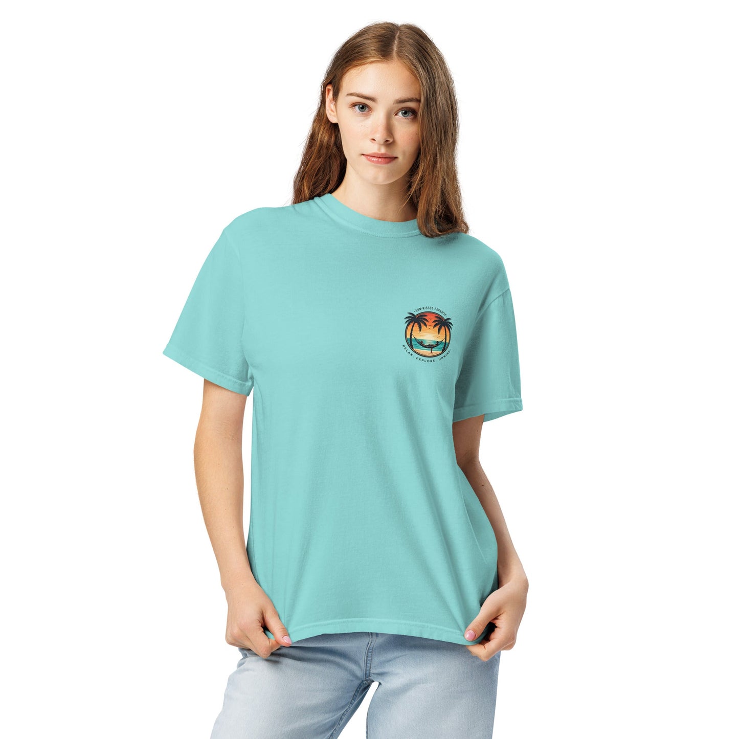 Sunset Surfer Tee | Retro Surf Silhouette with Bold Sunset Stripes - Beach Vibes Graphic Tee (CC1717)