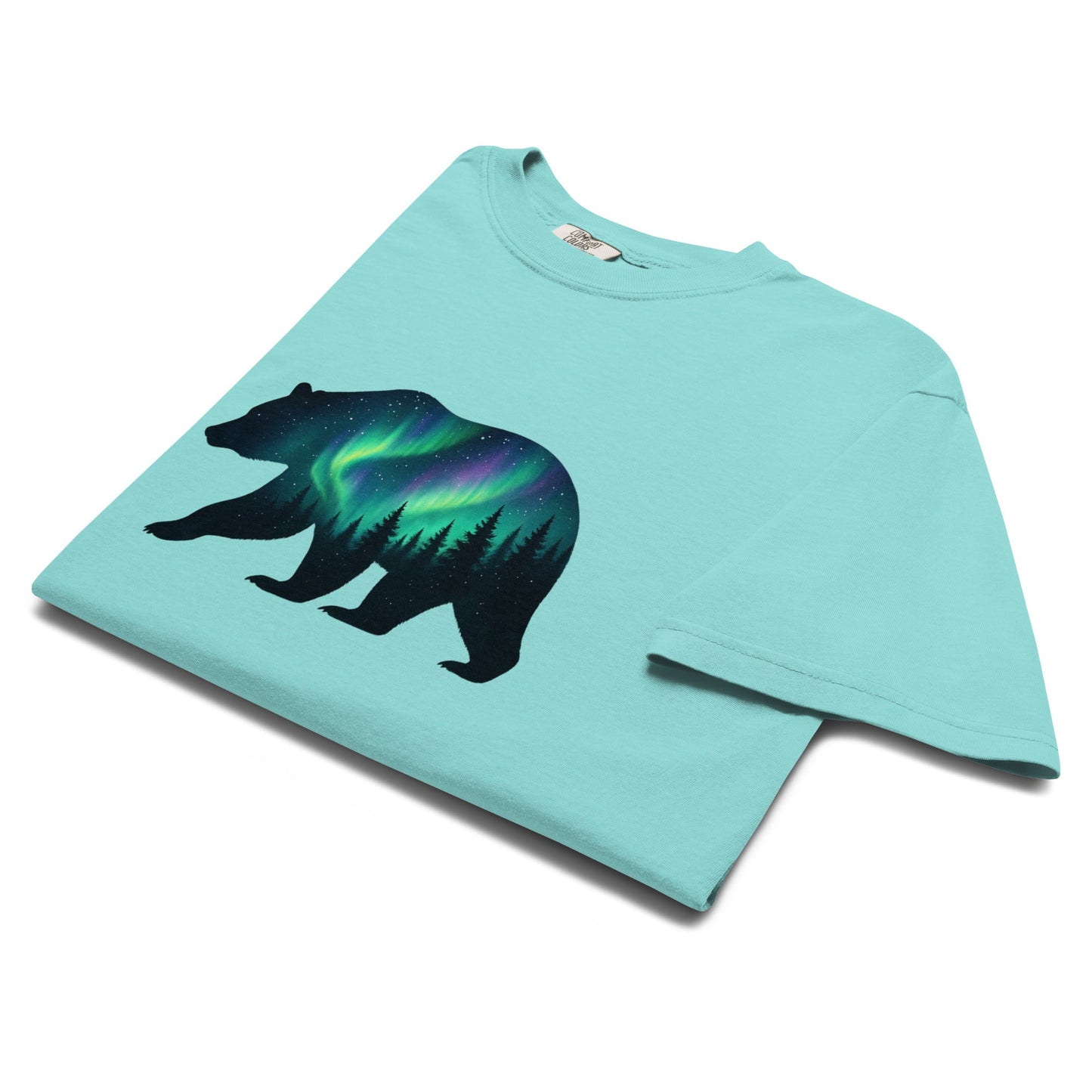 Aurora Bear Tee | Bear Silhouette with Northern Lights and Pine Forest – Nature Graphic Tee (CC1717)