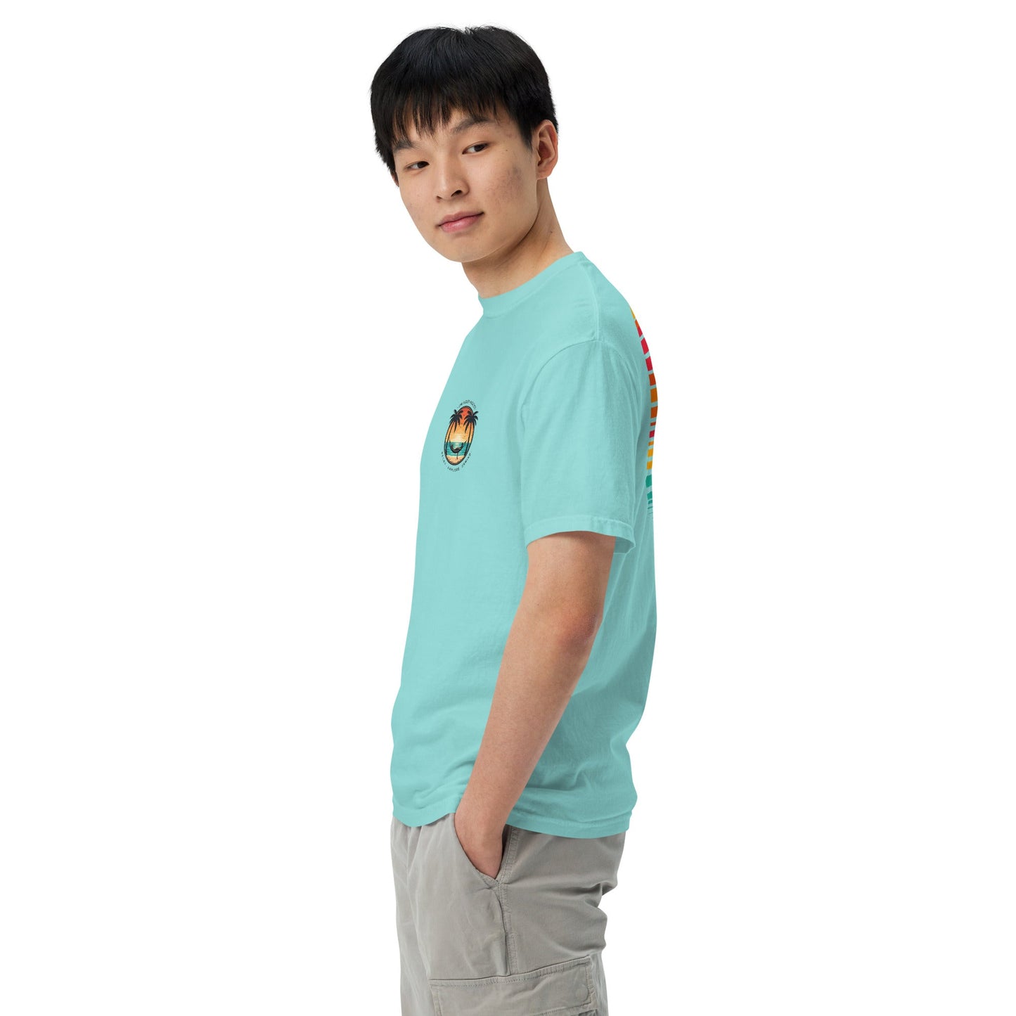 Sunset Surfer Tee | Retro Surf Silhouette with Bold Sunset Stripes - Beach Vibes Graphic Tee (CC1717)