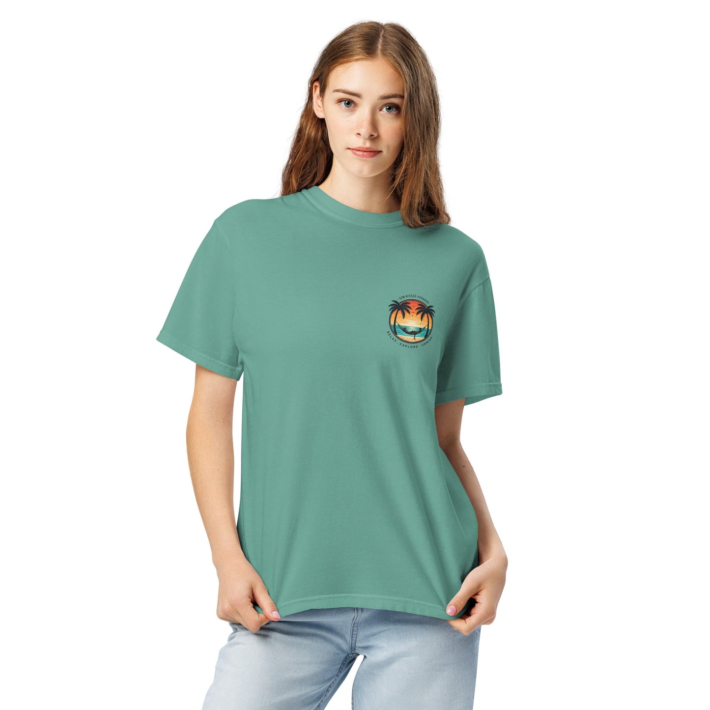 Sunset Surfer Tee | Retro Surf Silhouette with Bold Sunset Stripes - Beach Vibes Graphic Tee (CC1717)