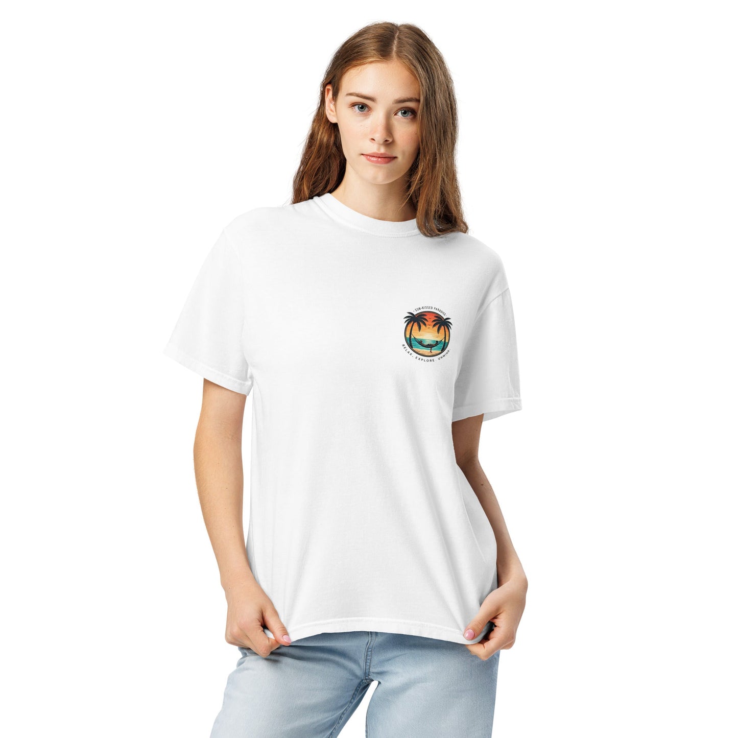Sunset Surfer Tee | Retro Surf Silhouette with Bold Sunset Stripes - Beach Vibes Graphic Tee (CC1717)