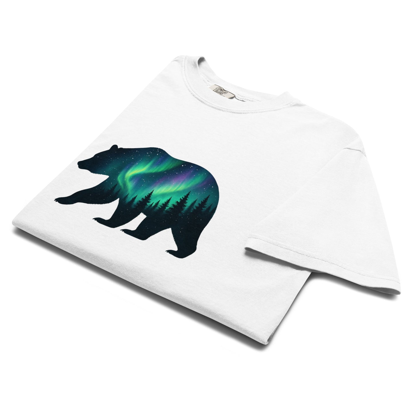 Aurora Bear Tee | Bear Silhouette with Northern Lights and Pine Forest – Nature Graphic Tee (CC1717)